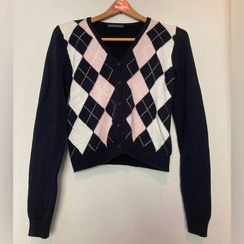 Brandy Melville 🟣 EUC Size XS/S Cropped Argyle Cardigan Sweater